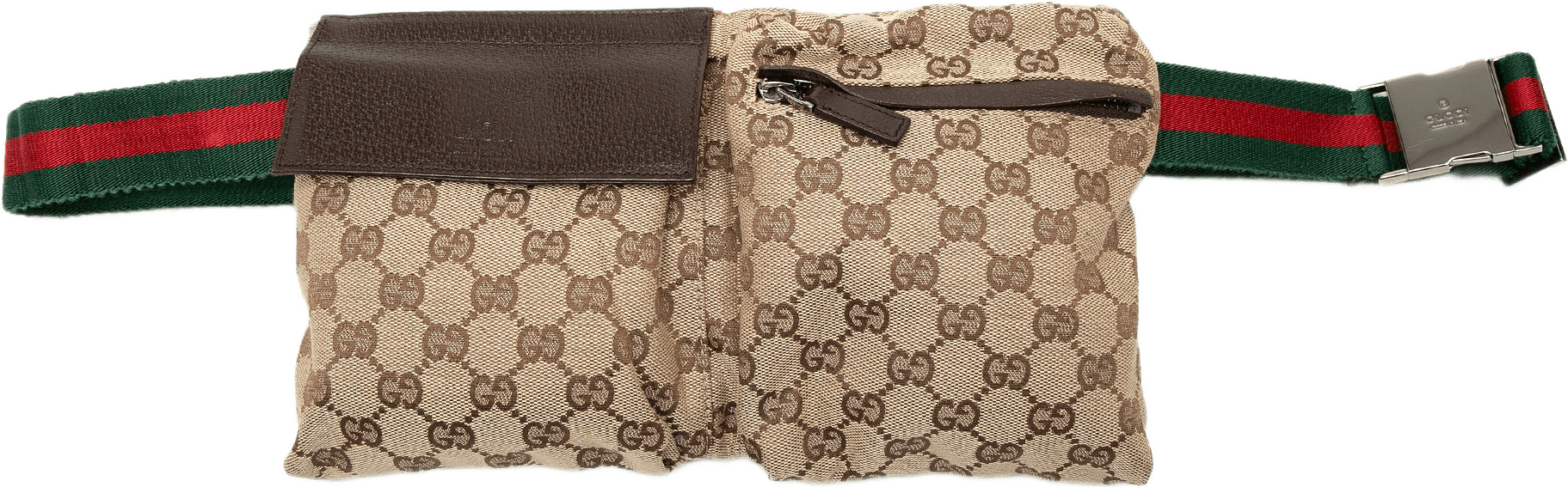 Gucci Gg Canvas Web Double Pocket Belt Bag, från Luxclusif, i färgen beige.