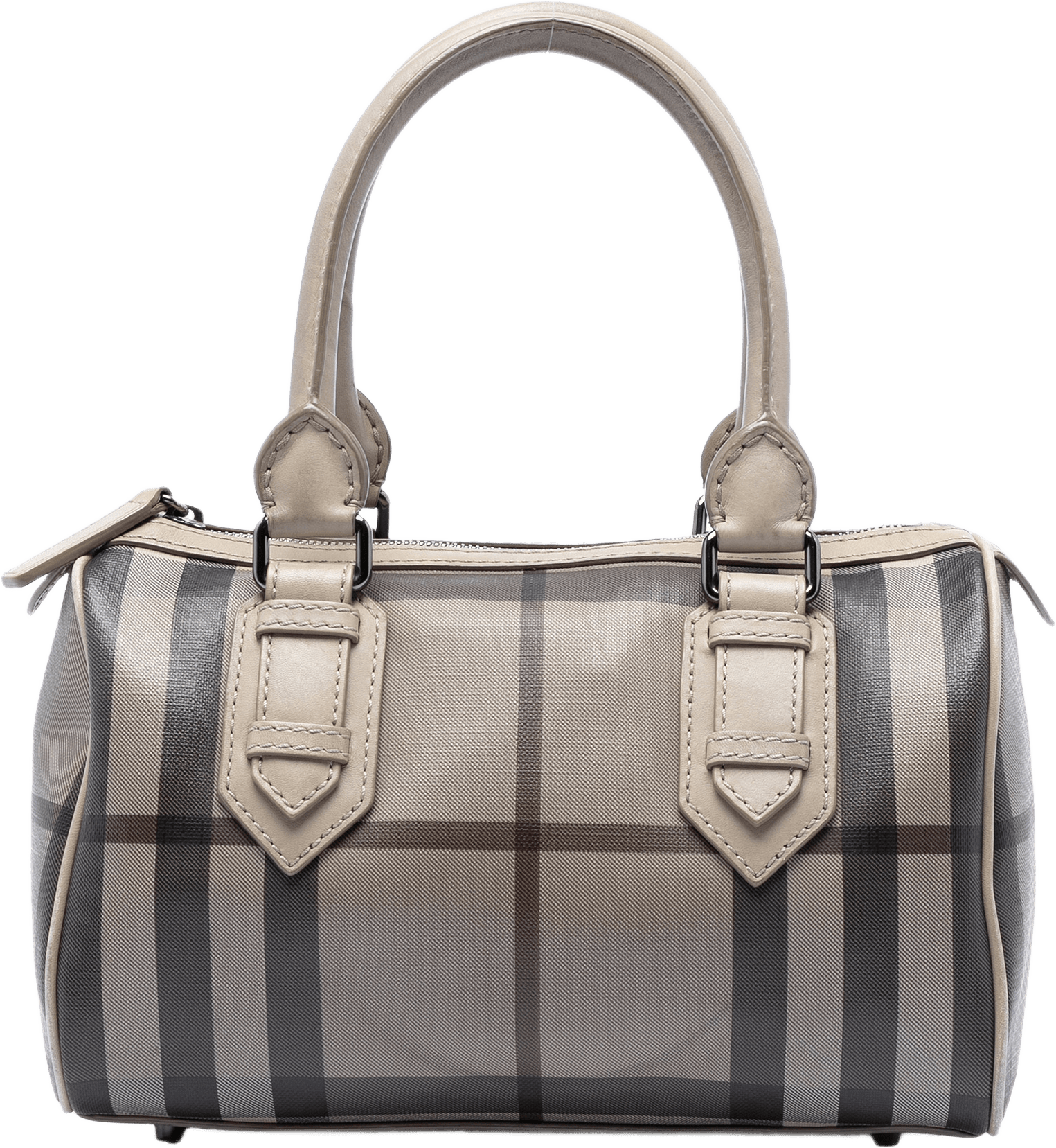 Burberry Smoke Check Coated Canvas Chester Boston Bag, från Luxclusif, i färgen grå.