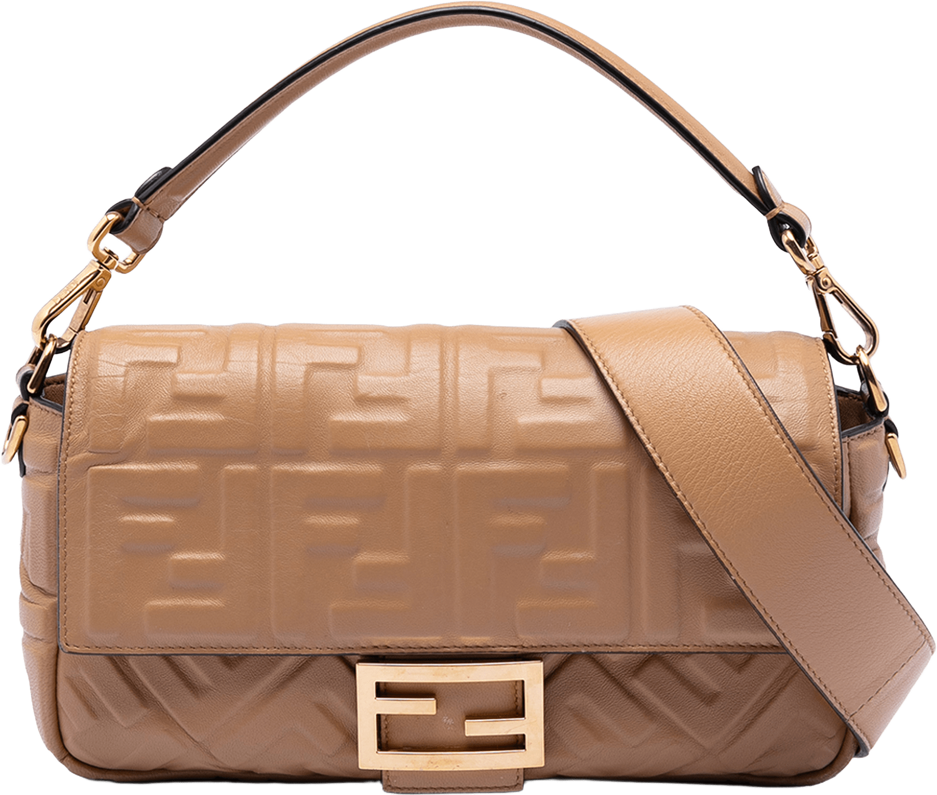 Fendi Zucca Embossed Leather Baguette Satchel, från Luxclusif, i färgen beige.