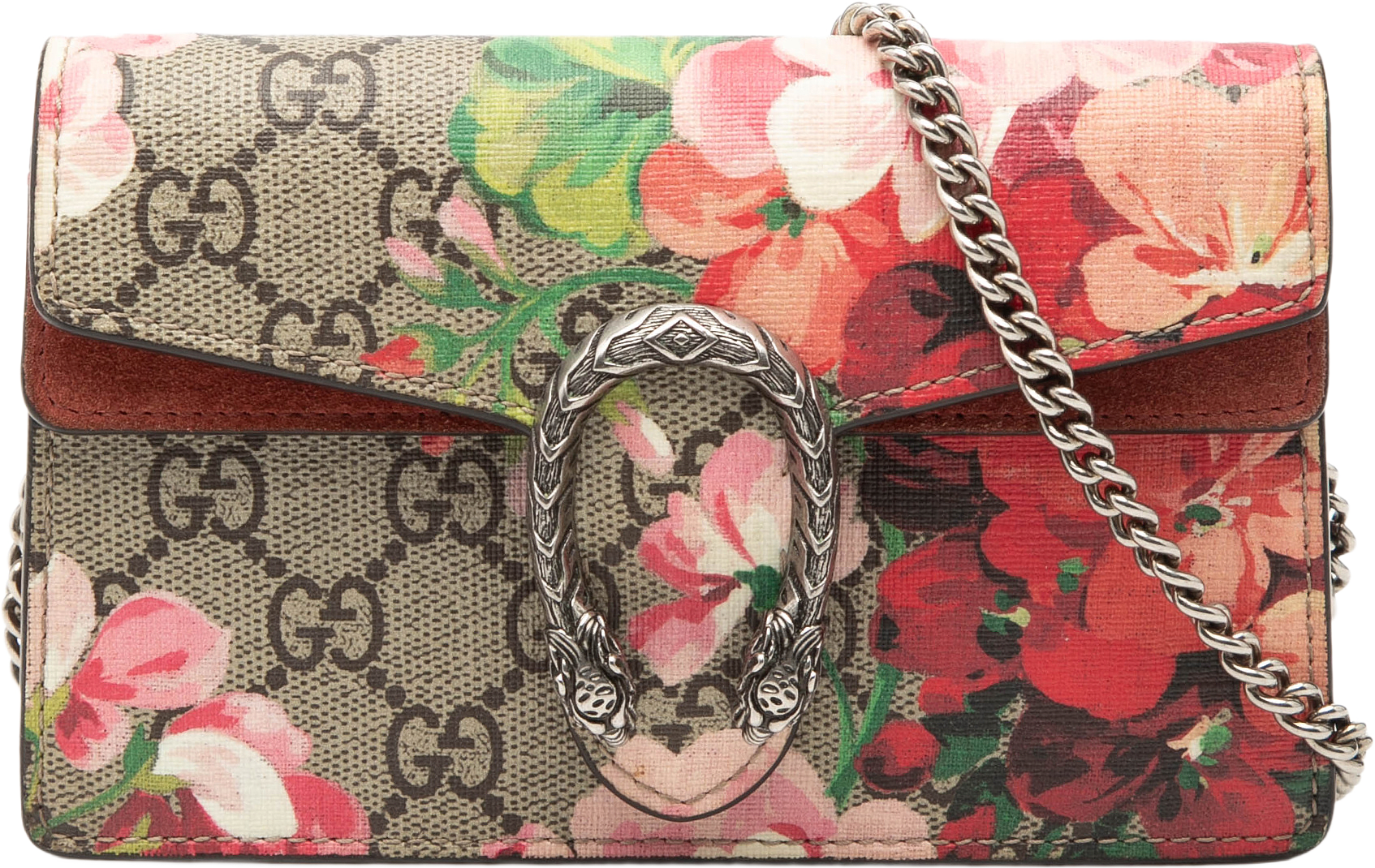 Gucci Mini Gg Supreme Blooms Dionysus Crossbody, från Luxclusif, i färgen beige.