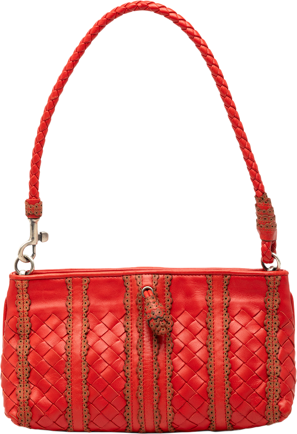 Bottega Veneta Leather Intrecciato Stripe Shoulder Bag, från Luxclusif, i färgen red.