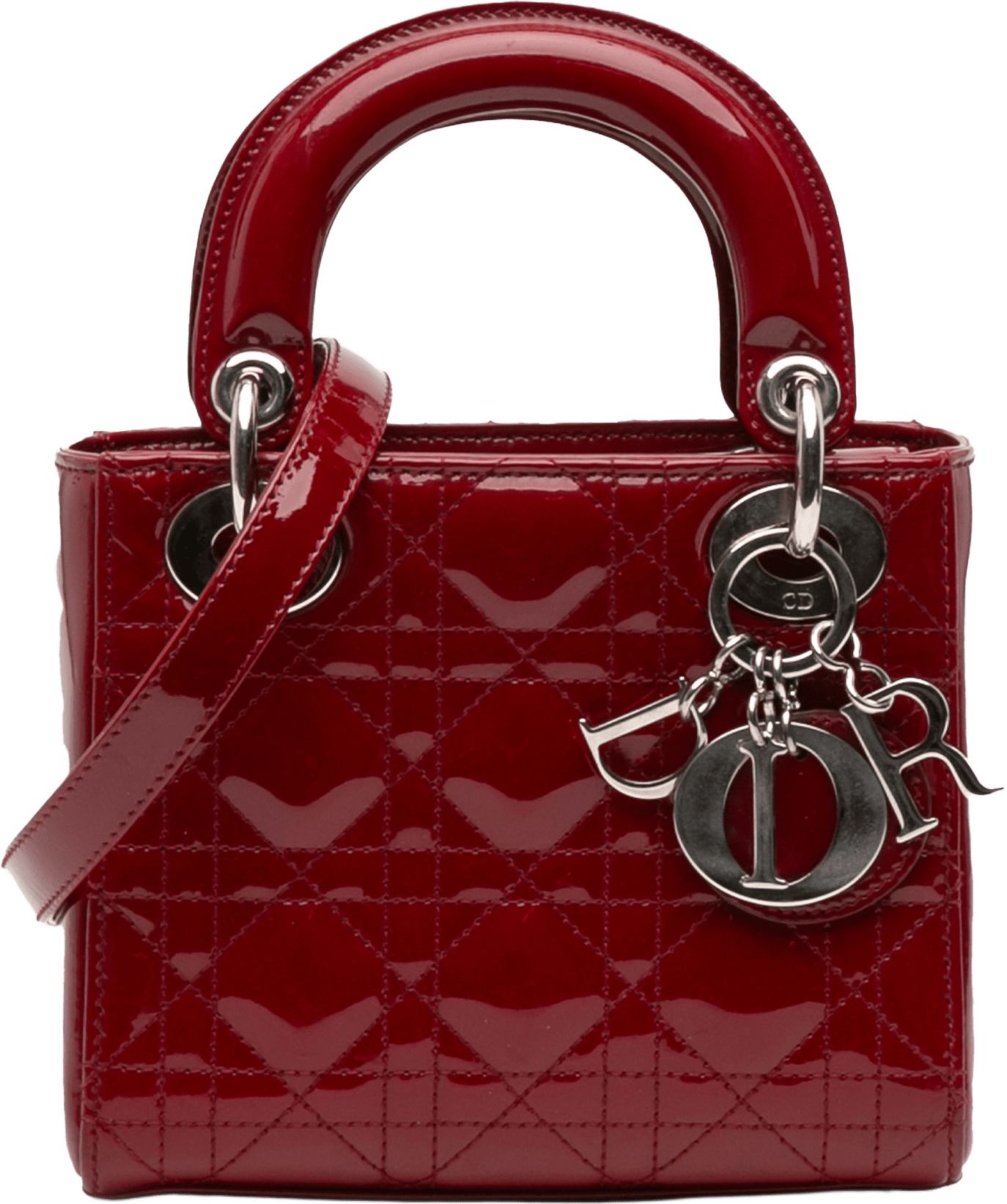 Dior Mini Patent Cannage Lady Dior, från Luxclusif, i färgen dark red.