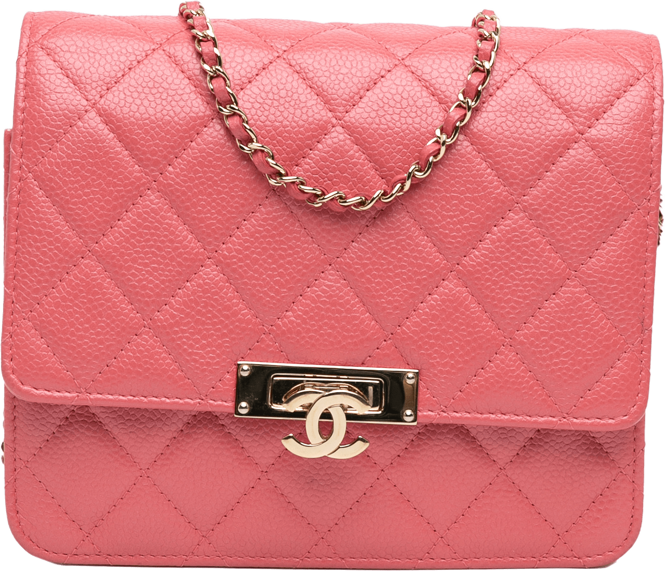 Chanel Quilted Caviar Golden Class Wallet On Chain, från Luxclusif, i färgen pink.
