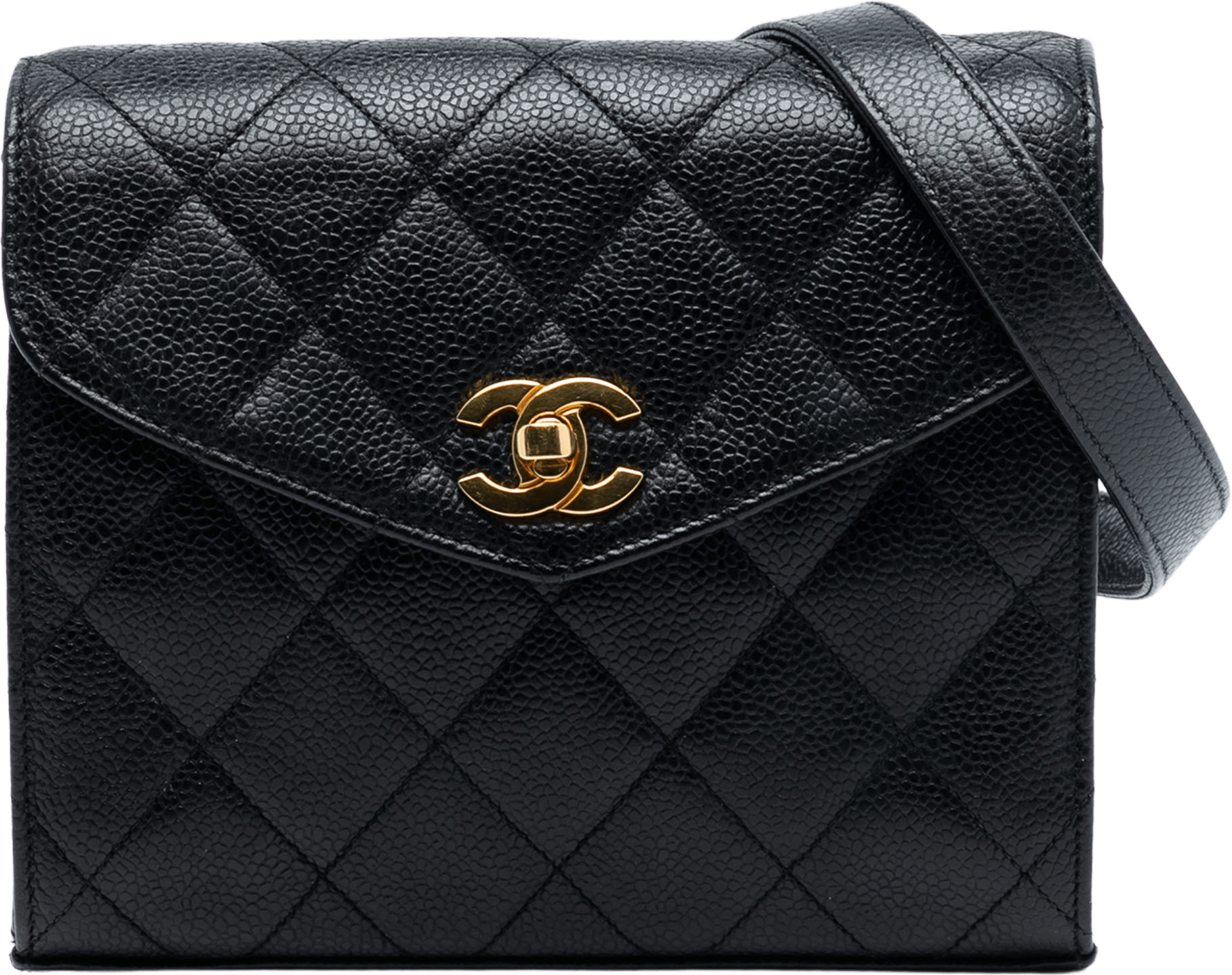 Chanel Mini Cc Quilted Caviar Envelope Flap, från Luxclusif, i färgen black.
