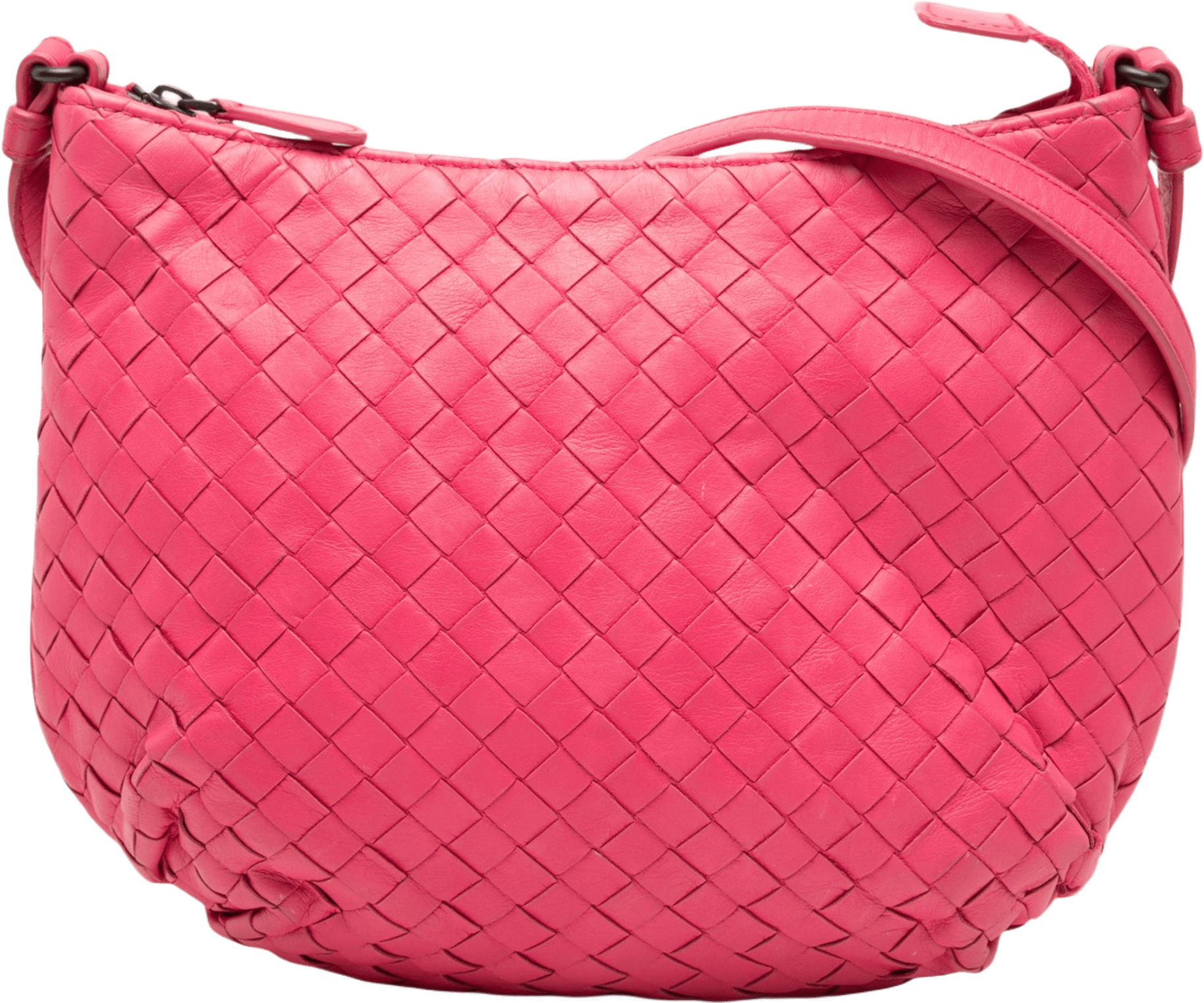 Bottega Veneta Small Nappa Intrecciato Crossbody, från Luxclusif, i färgen hot pink.