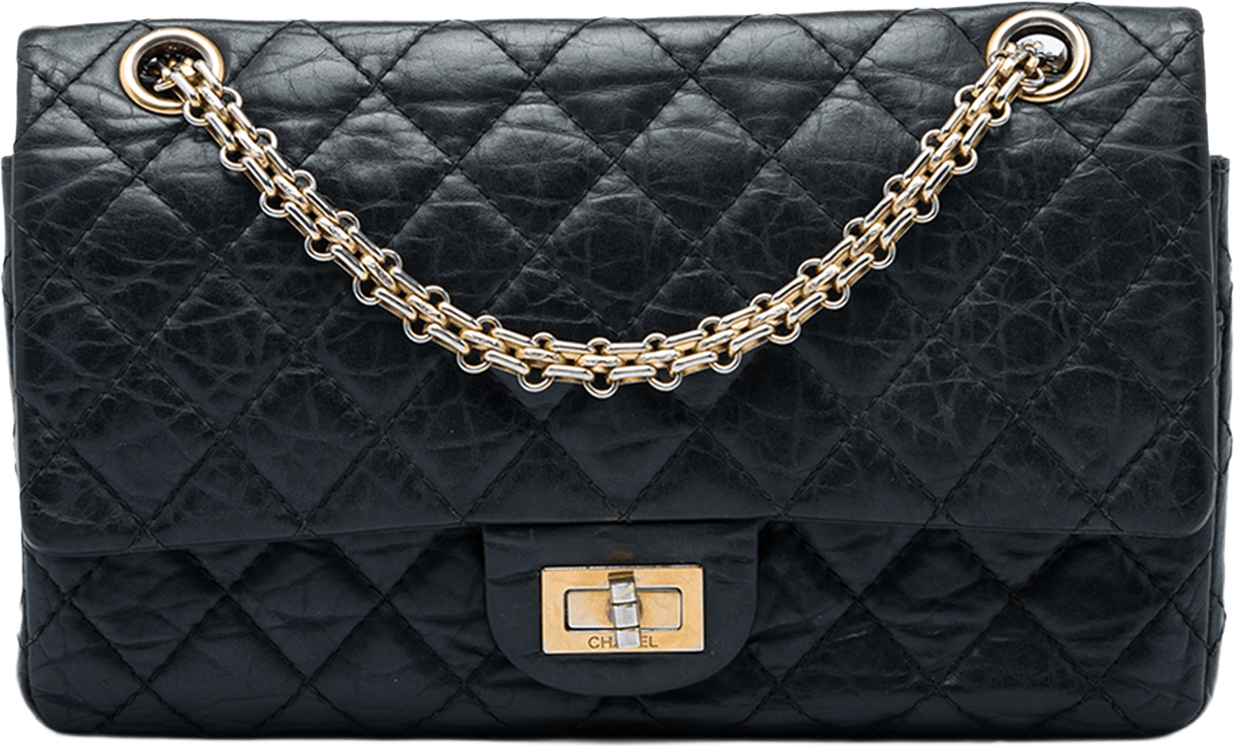 Chanel Quilted Aged Calfskin Reissue 2.55 Double Flap 225, från Luxclusif, i färgen svart.