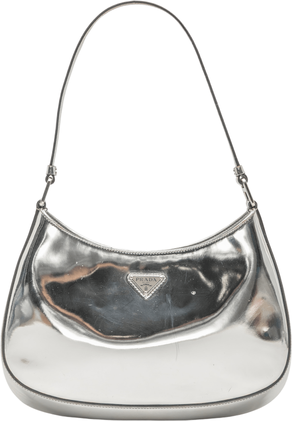 Prada Brushed Leather Cleo Shoulder Bag, från Luxclusif, i färgen silver.