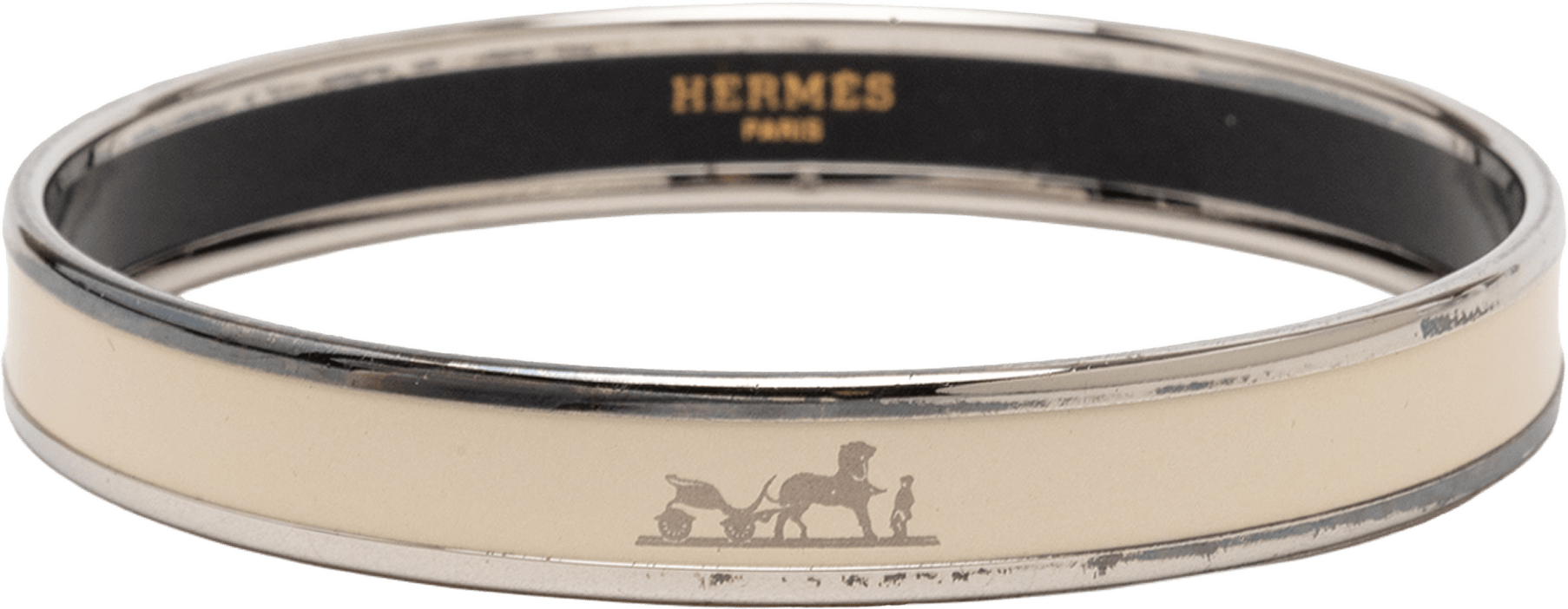 Hermès Narrow Enamel Caleche Bangle 70, från Luxclusif, i färgen ivory.