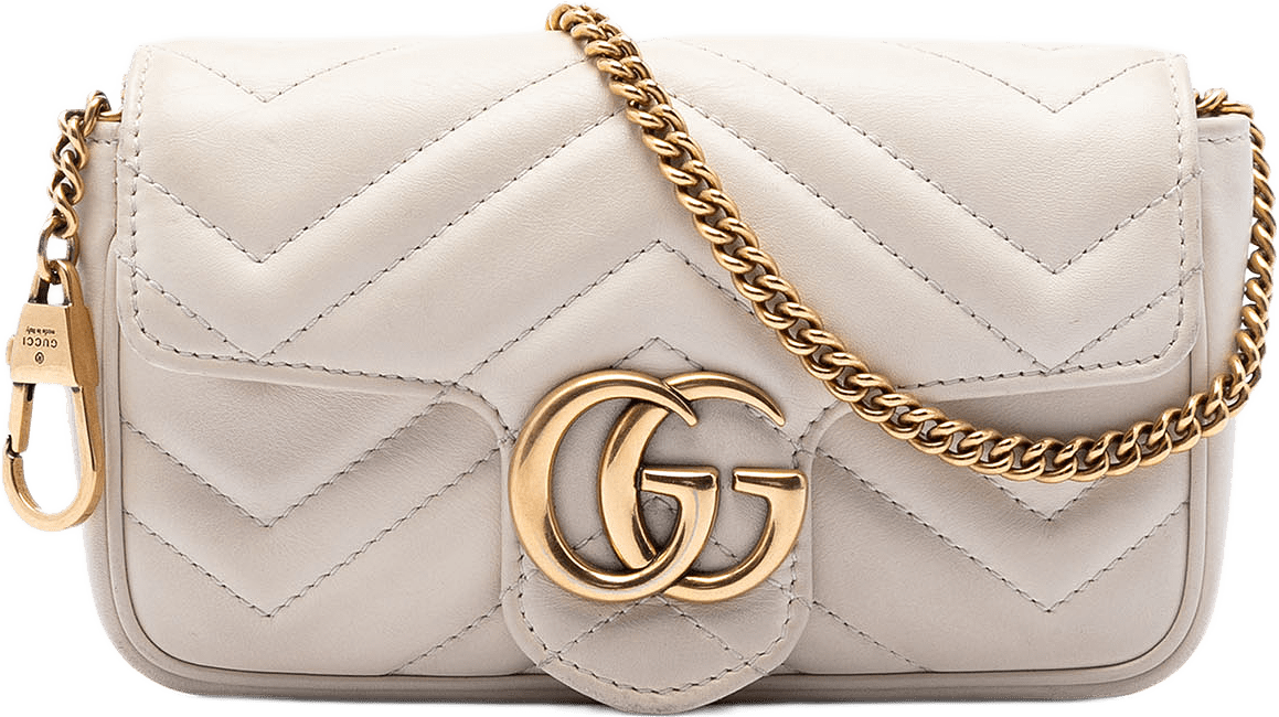 Gucci Mini Gg Marmont Matelasse Calfskin Flap Crossbody, från Luxclusif, i färgen vit.