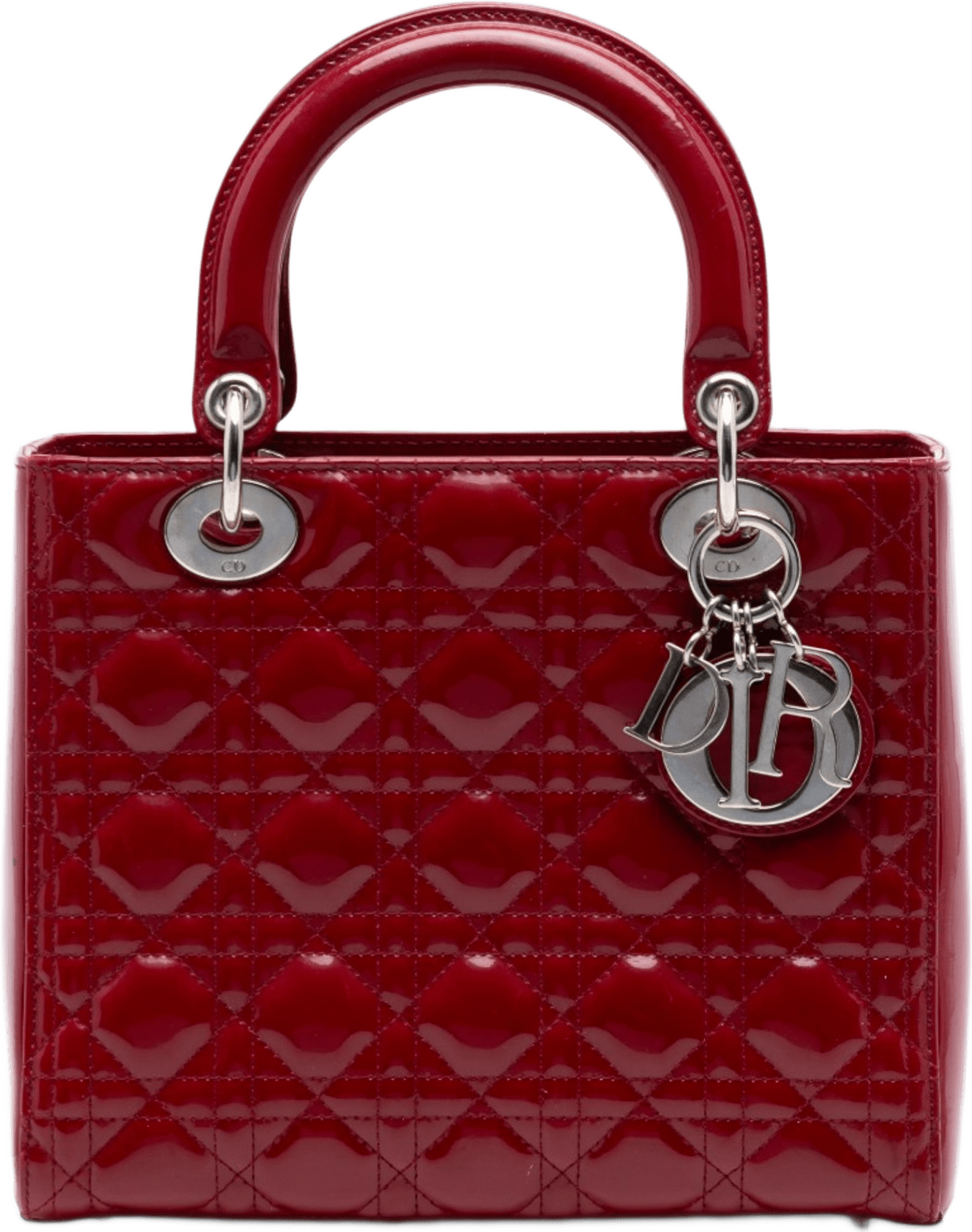 Dior Medium Patent Cannage Lady Dior, från Luxclusif, i färgen röd.