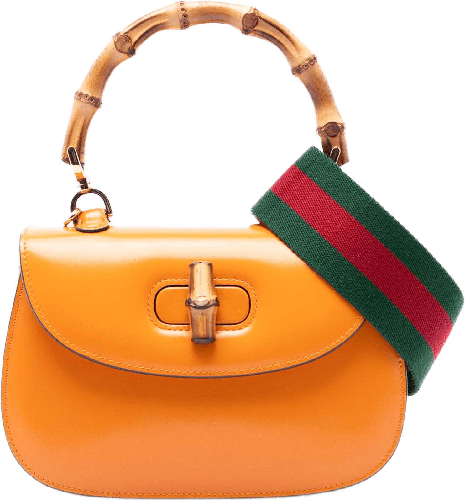 Gucci Small Calfskin Web Bamboo 1947 Top Handle Bag, från Luxclusif, i färgen orange.