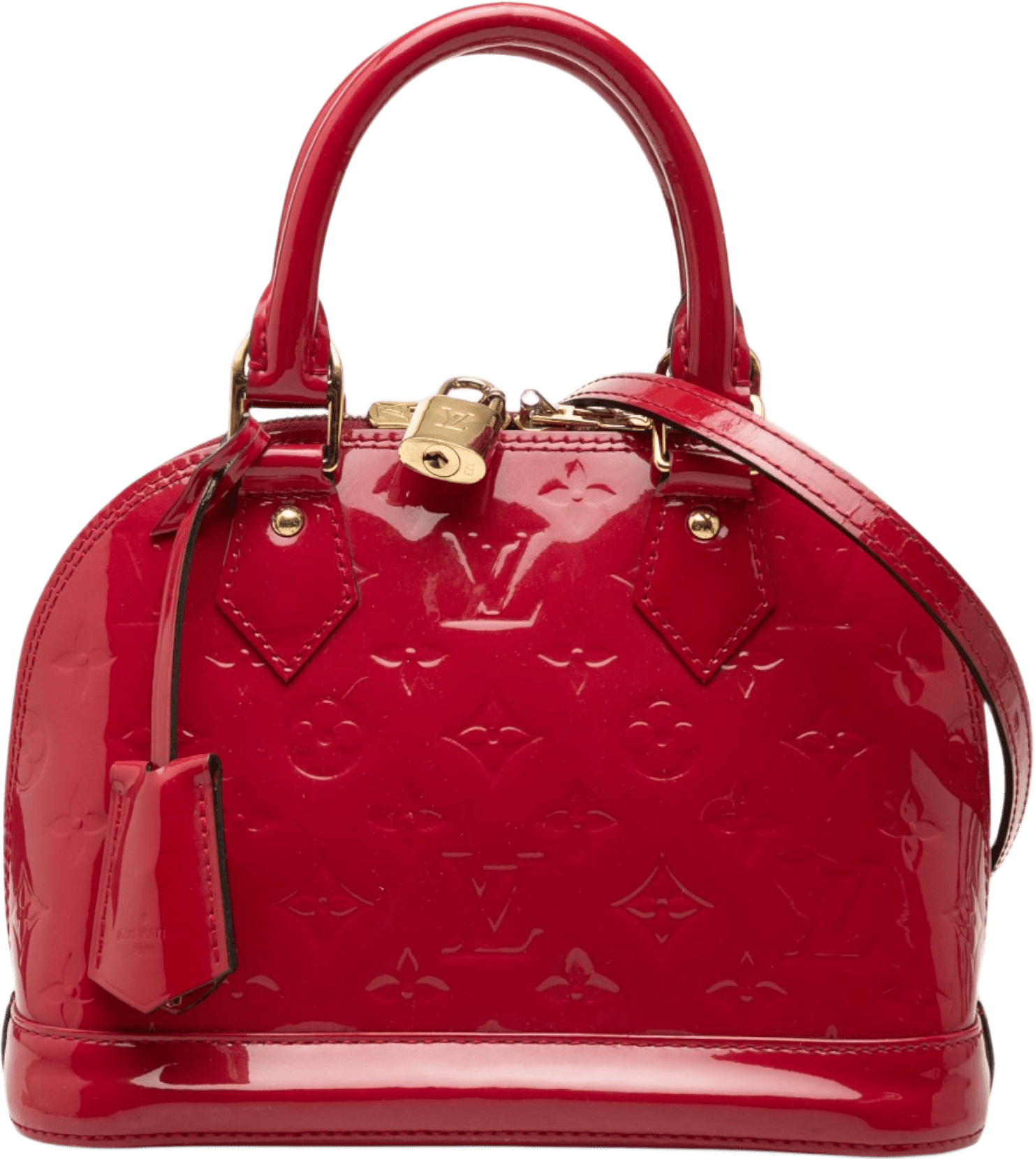 Louis Vuitton Monogram Vernis Alma Bb, från Luxclusif, i färgen röd.