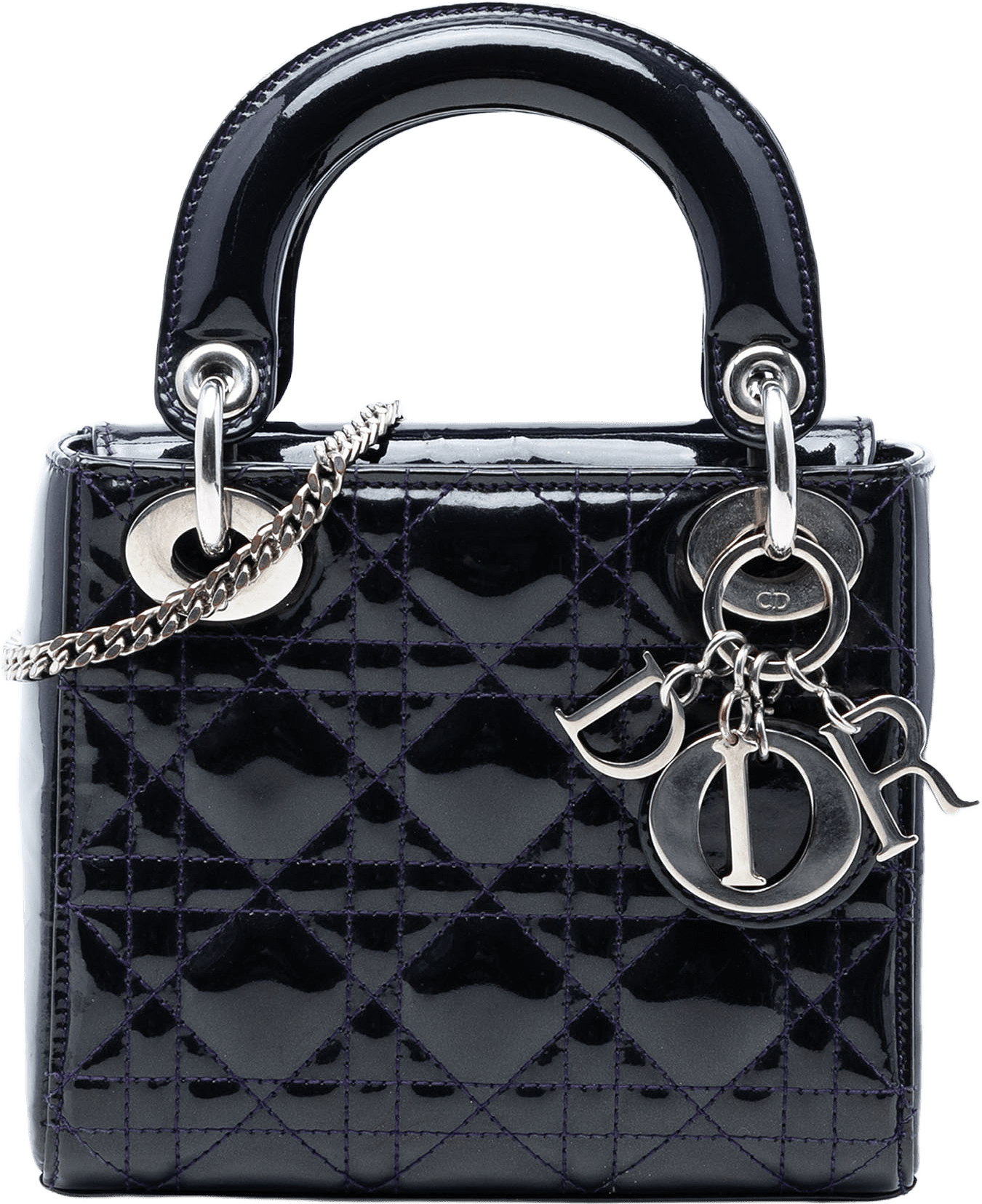 Dior Mini Patent Cannage Lady Dior, från Luxclusif, i färgen plum.