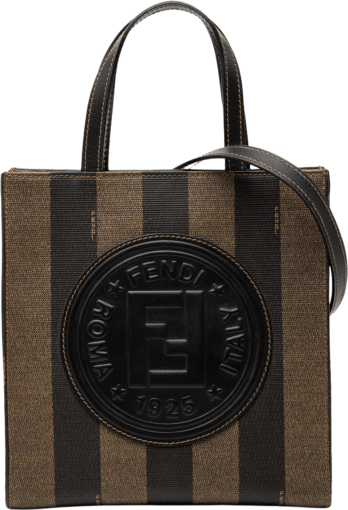 Fendi Pequin Coated Canvas Logo Convertible Tote, från Luxclusif, i färgen brown.