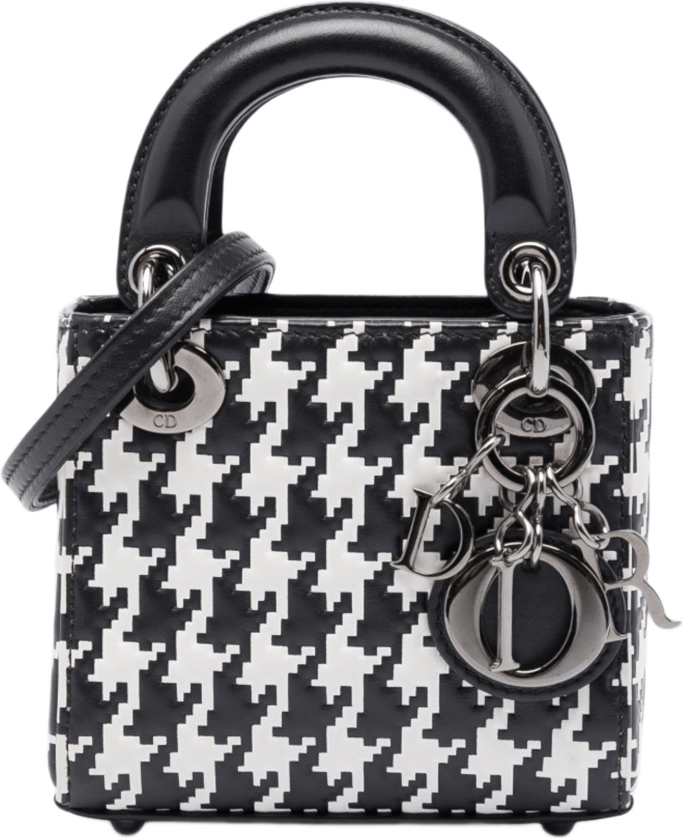 Dior Micro Calfskin Houndstooth Embossed Macro Lady Dior, från Luxclusif, i färgen svart.
