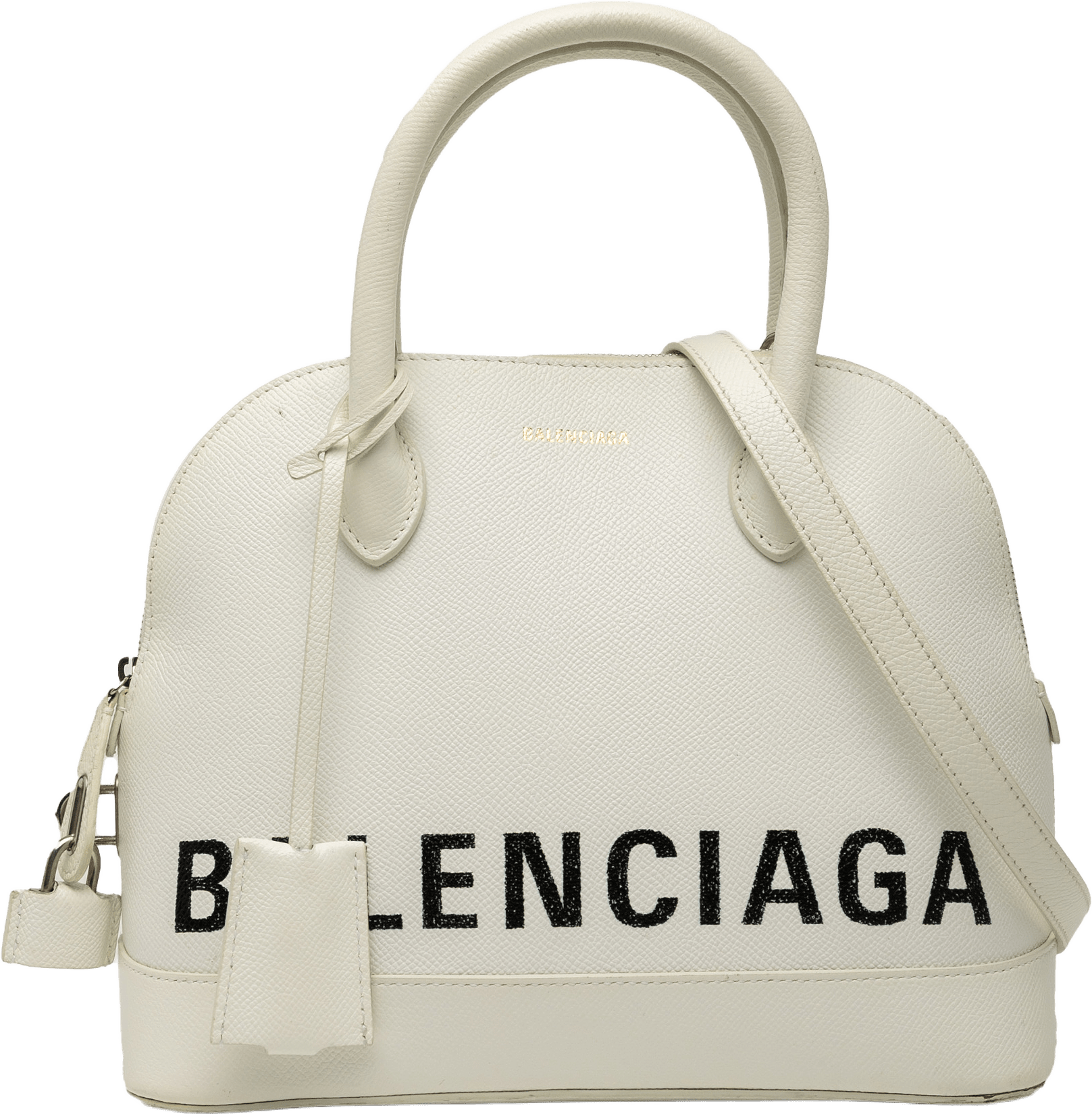 Balenciaga S Grained Calfskin Ville Top Handle Bag, från Luxclusif, i färgen white.