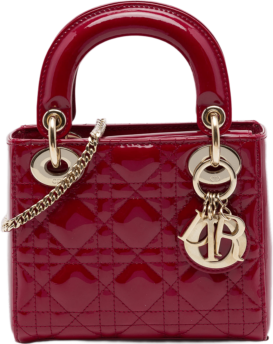 Dior Mini Patent Cannage Lady Dior, från Luxclusif, i färgen röd.
