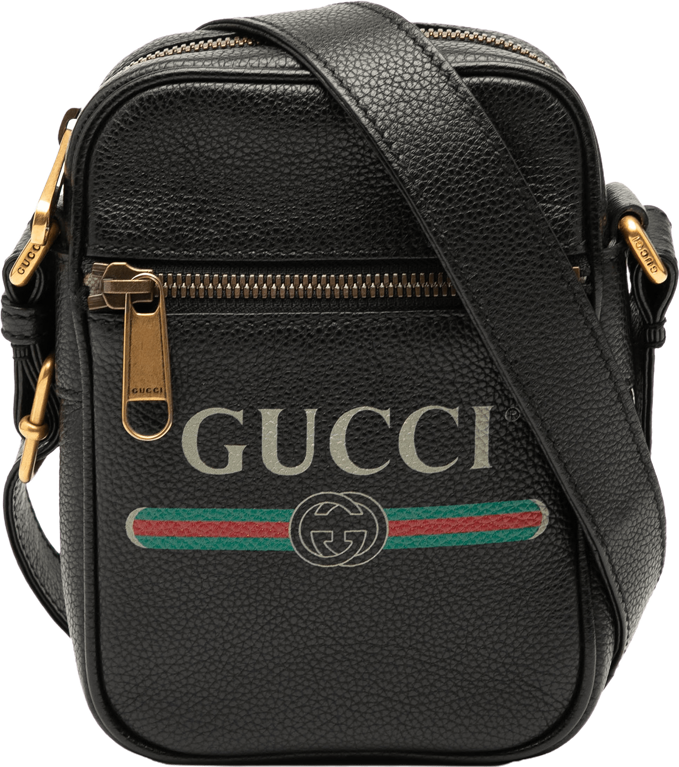 Gucci Mini Grained Calfskin Logo Crossbody, från Luxclusif, i färgen black.