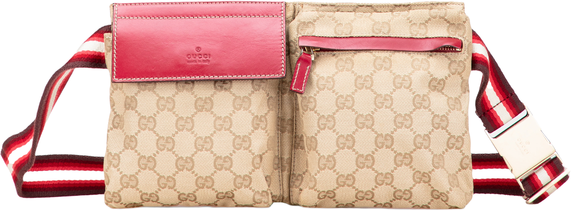 Gucci Gg Canvas Web Double Pocket Belt Bag, från Luxclusif, i färgen beige.