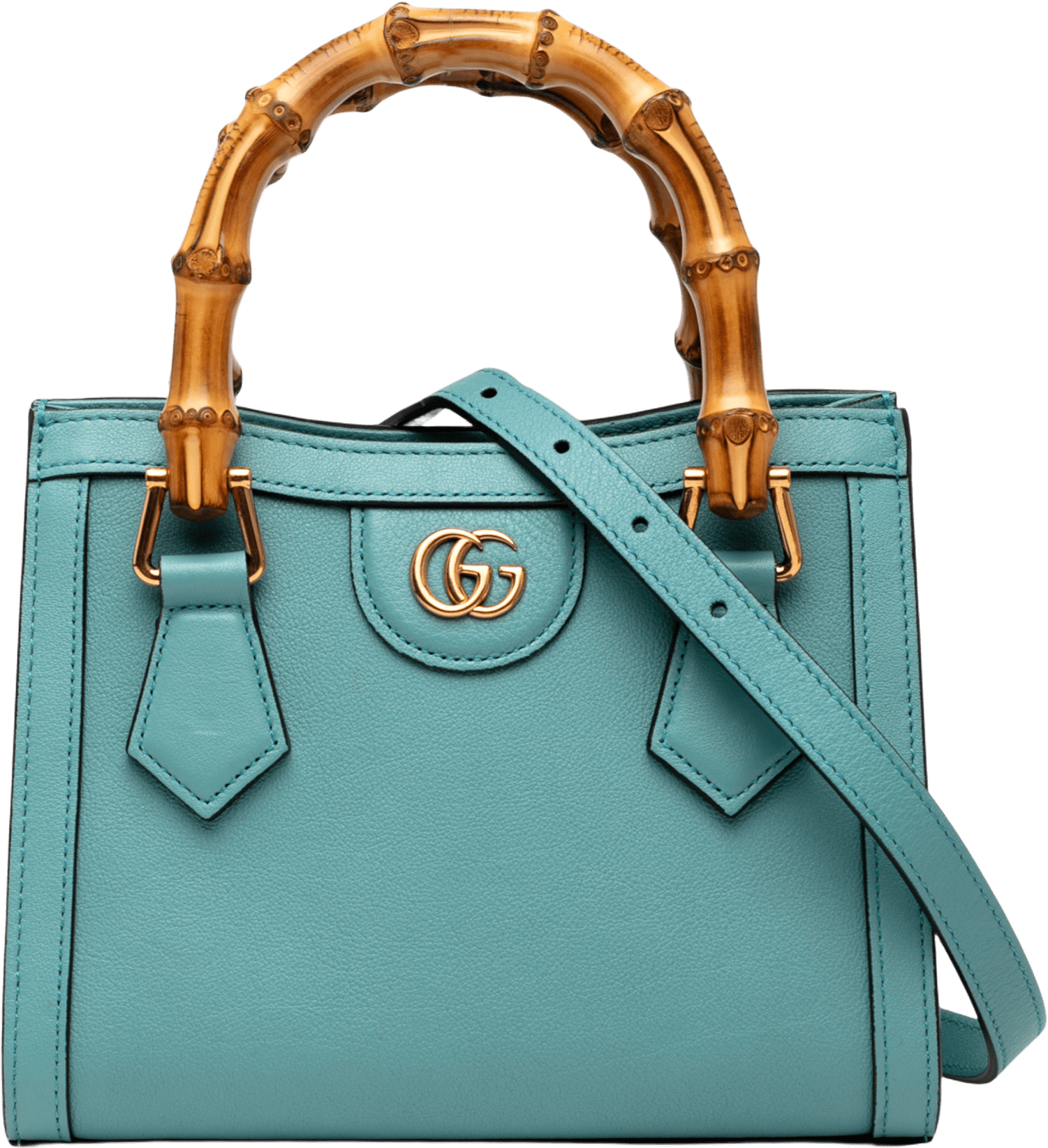 Gucci Mini Calfskin Bamboo Diana Satchel, från Luxclusif, i färgen light blue.