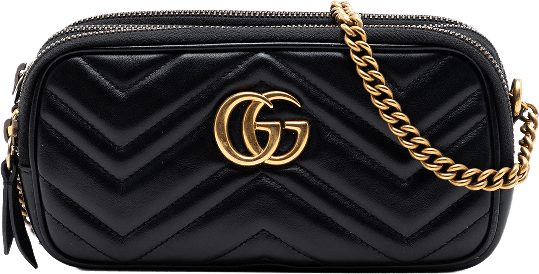 Gucci Mini Gg Marmont Matelasse Leather Triple Zip Crossbody, från Luxclusif, i färgen black.