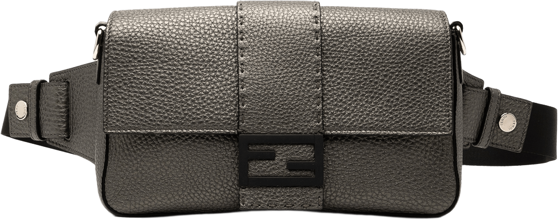 Fendi Leather Selleria Convertible Baguette Satchel, från Luxclusif, i färgen gray.