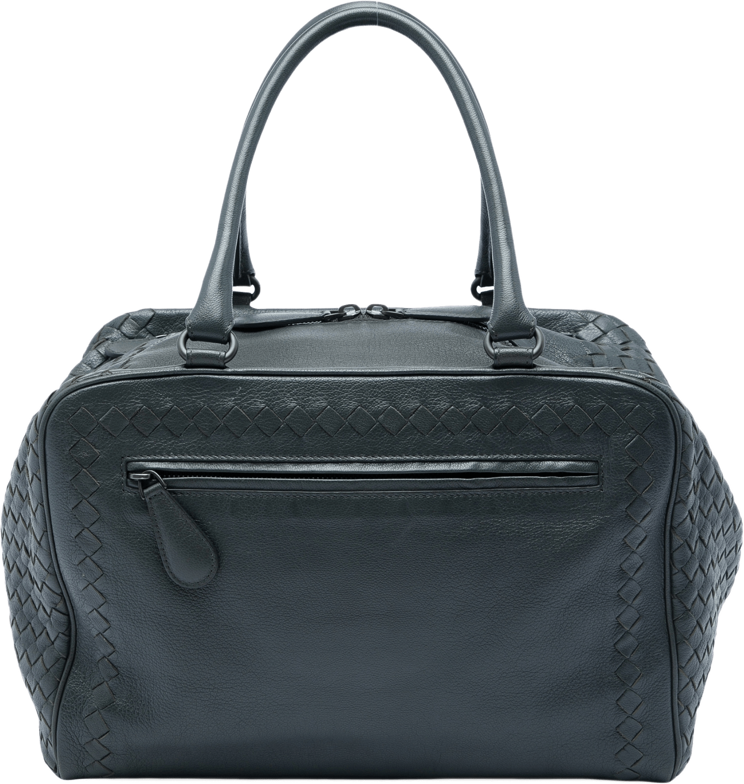 Bottega Veneta Intrecciato Trimmed Goatskin Madras Brera Handbag, från Luxclusif, i färgen grå.