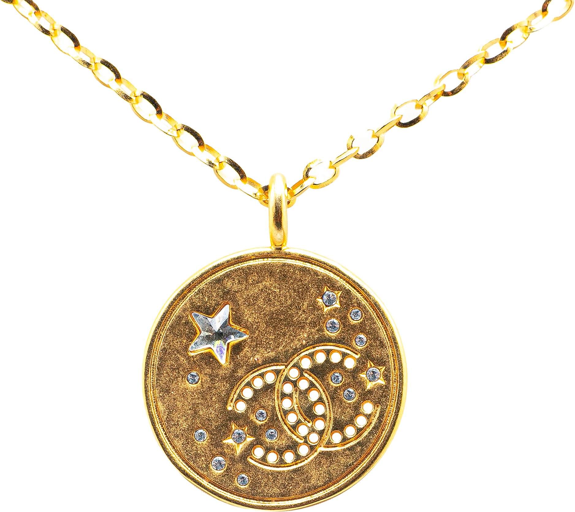 Chanel Gold Plated Cc Star Rhinestone Pendant Necklace