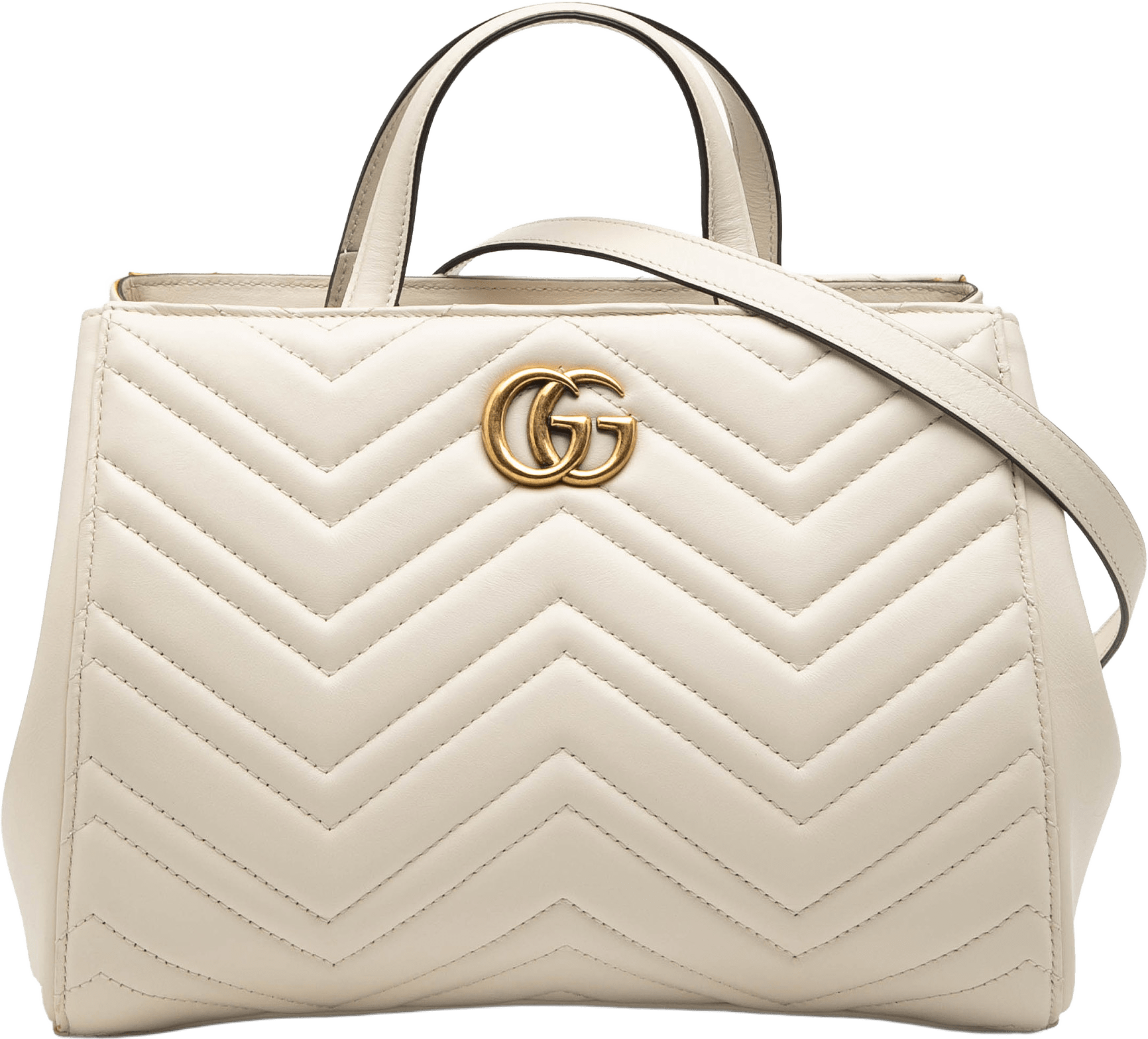Gucci Small Gg Marmont Matelasse Calfskin Satchel, från Luxclusif, i färgen ivory.
