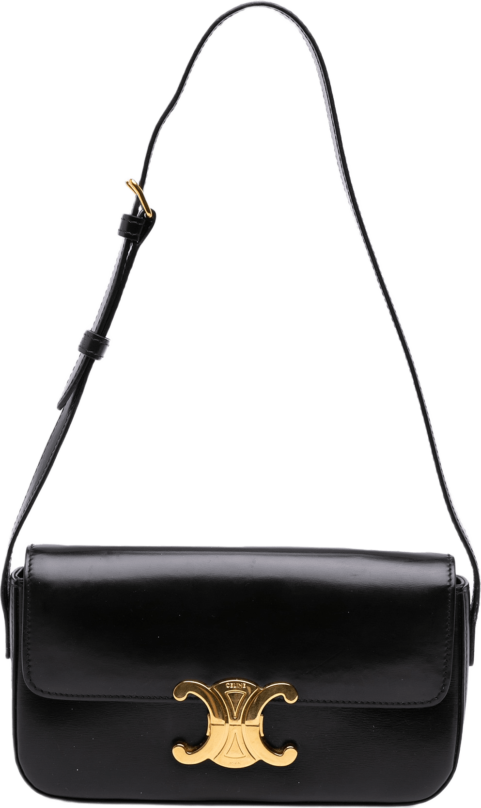 Celine Shiny Calfskin Claude Shoulder Bag, från Luxclusif, i färgen black.