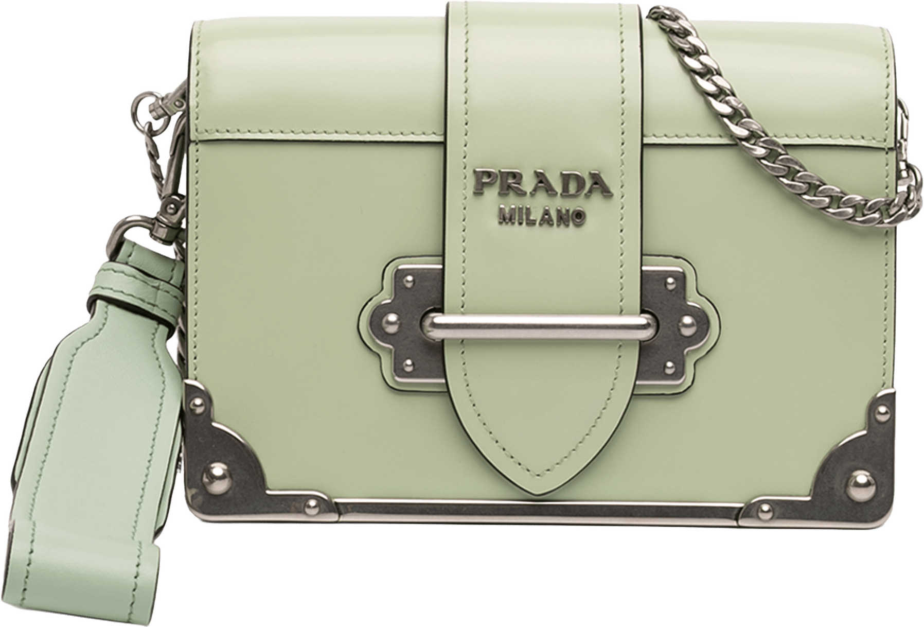 Prada Spazzolato Soft Calfskin Cahier Crossbody, från Luxclusif, i färgen mint.