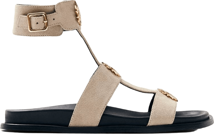 Clarisa Suede Cream Leather Sandals