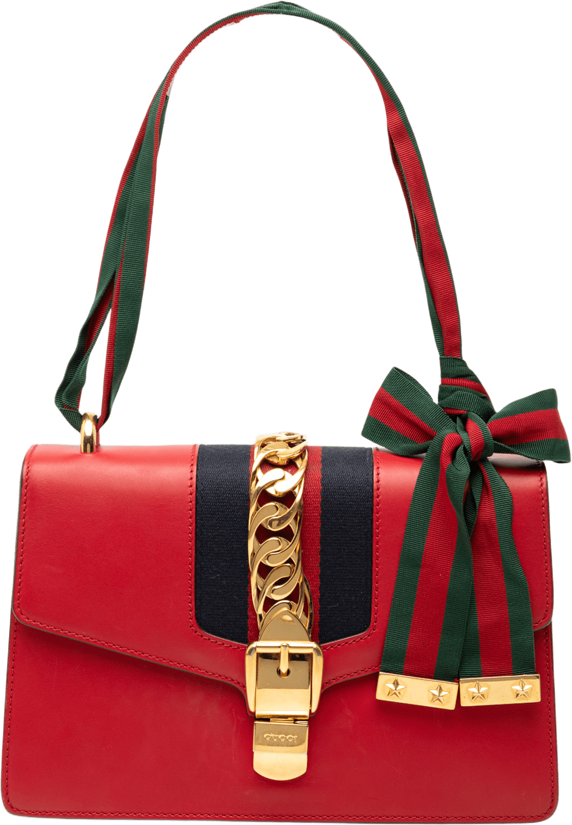 Gucci Small Leather Sylvie Web Satchel, från Luxclusif, i färgen red.