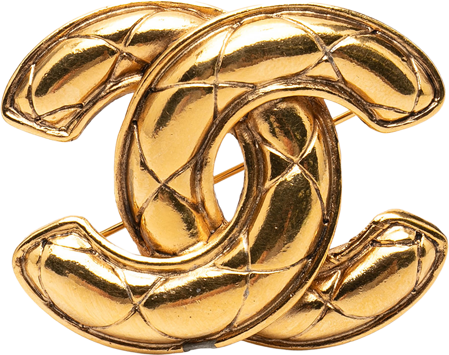 Chanel Gold Plated Quilted Cc Brooch, från Luxclusif, i färgen gold.