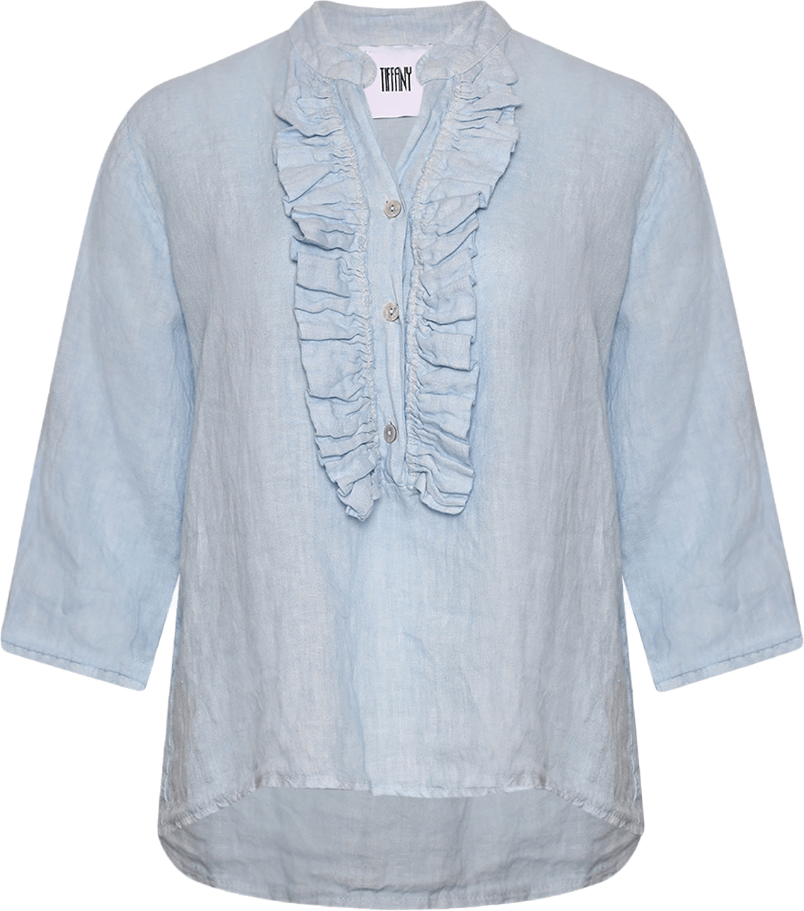 Harper, Ruffle Blouse, Linen - Light Blue