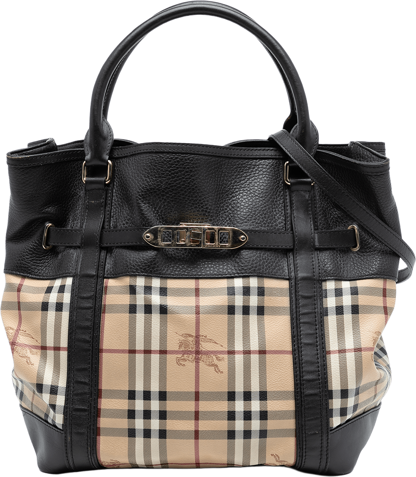 Burberry Haymarket Check Coated Canvas Satchel, från Luxclusif, i färgen beige.