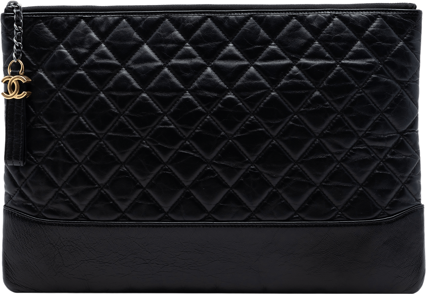 Chanel Large Aged Calfskin Gabrielle O Case Clutch, från Luxclusif, i färgen black.