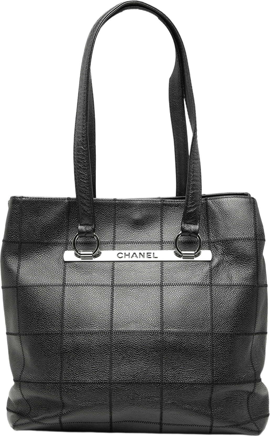 Chanel Choco Bar Caviar Tote, från Luxclusif, i färgen black.