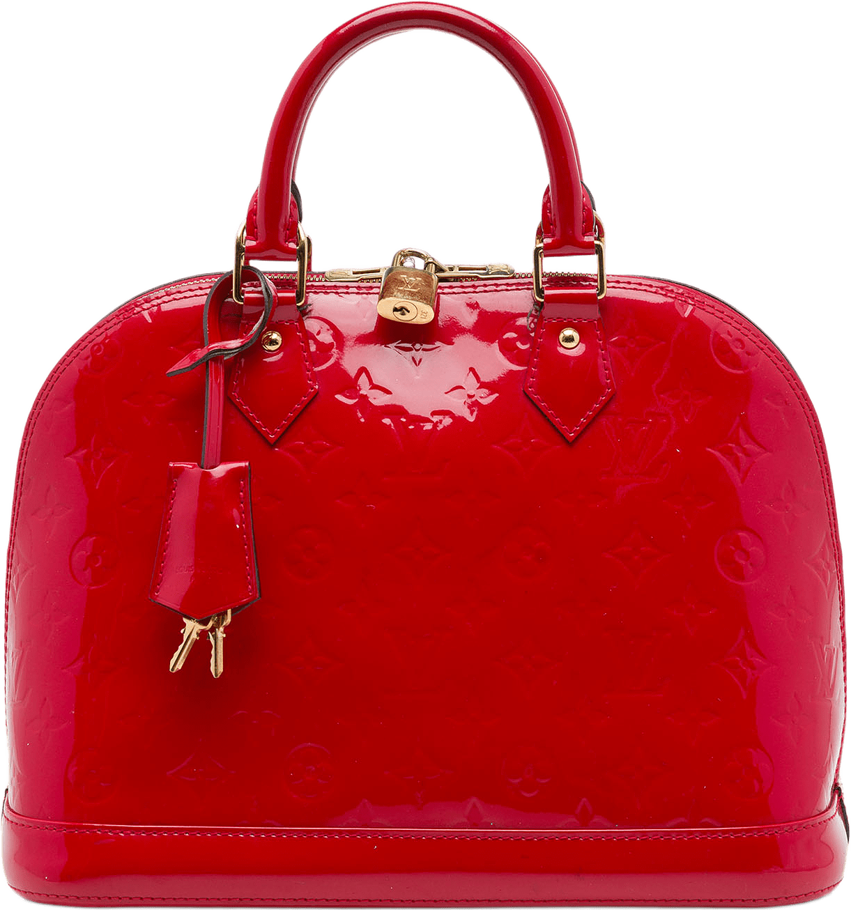 Louis Vuitton Monogram Vernis Alma Pm, från Luxclusif, i färgen röd.
