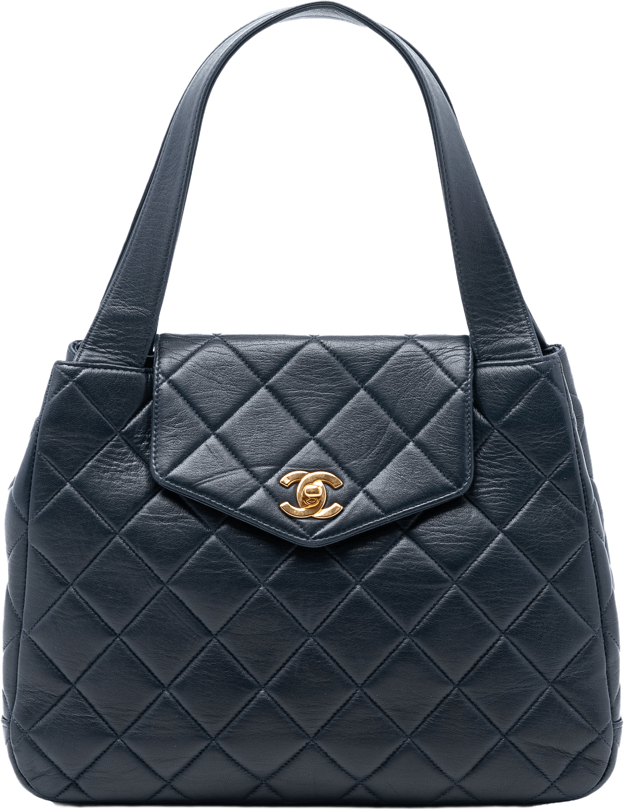 Chanel Cc Quilted Lambskin Flap Tote, från Luxclusif, i färgen navy.