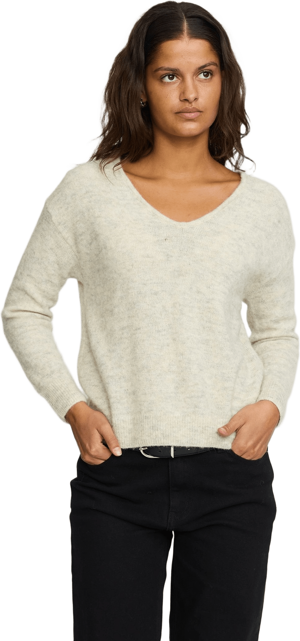 Srallison V Knit - Pumice Stone Mélange, från Soft Rebels, i färgen pumice stone mélange.