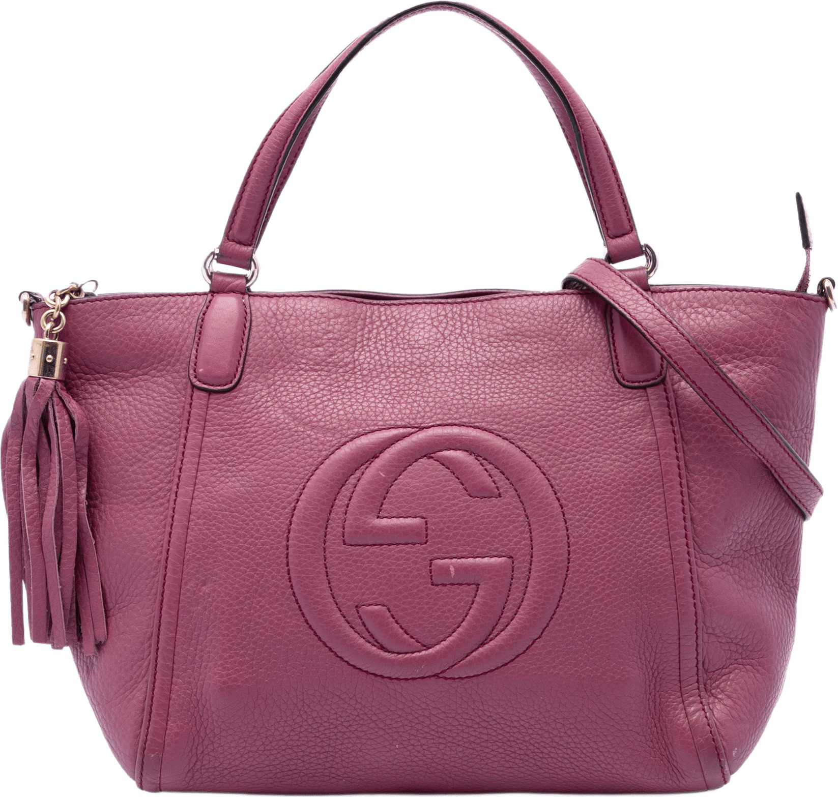 Gucci Small Calfskin Soho Cellarius Satchel, från Luxclusif, i färgen purpur.