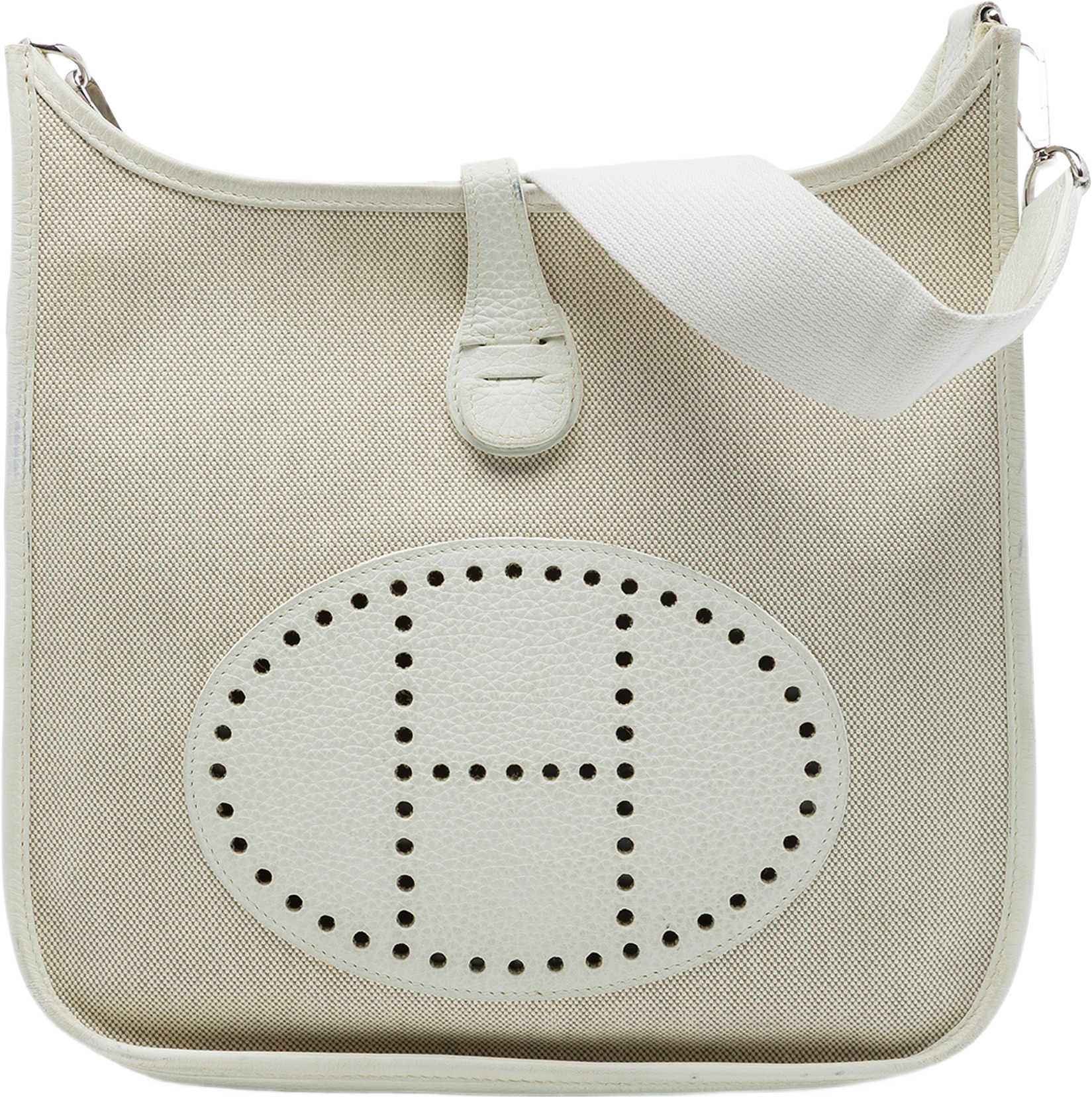 Hermès Toile And Clemence Evelyne Iii Pm, från Luxclusif, i färgen beige.