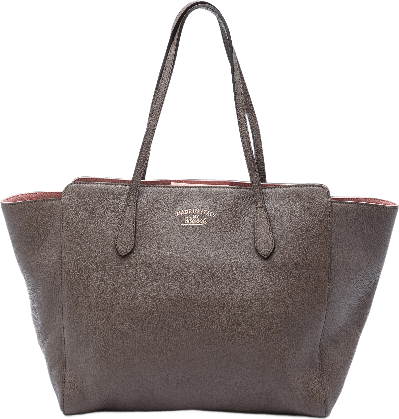 Gucci Medium Calfskin Swing Tote, från Luxclusif, i färgen brun.