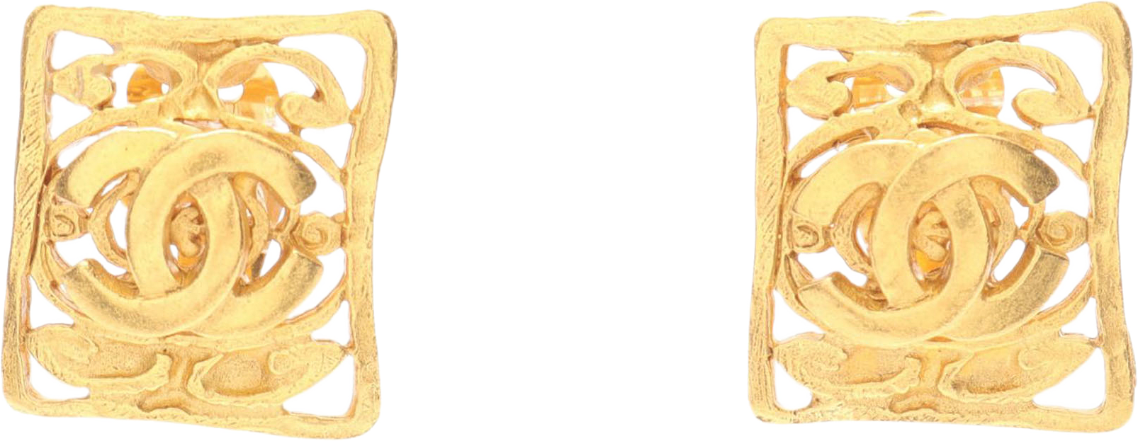 Chanel Cc Gold Plated Square Clip On Earrings, från Luxclusif, i färgen gold.