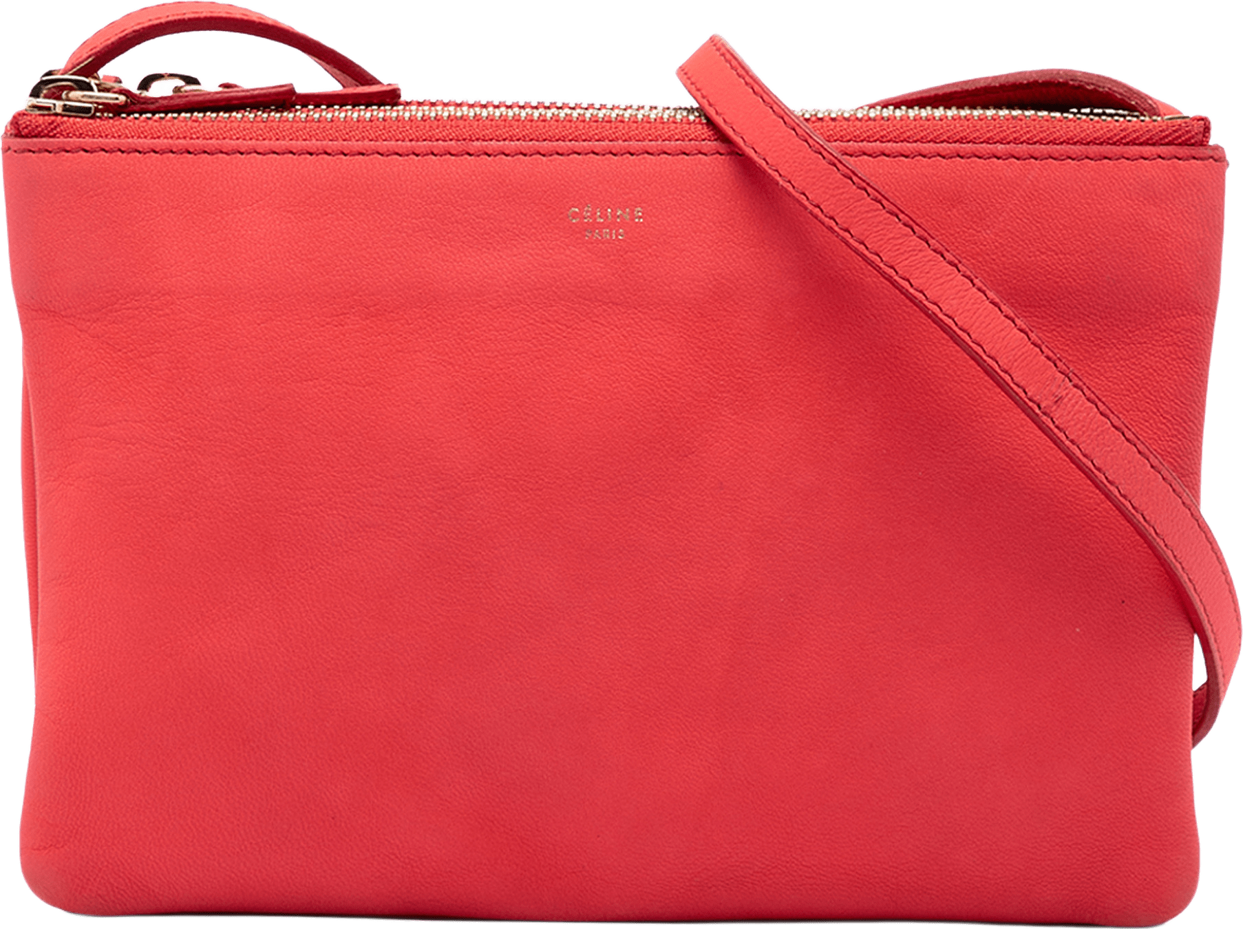 Celine Small Lambskin Trio Crossbody, från Luxclusif, i färgen strawberry.