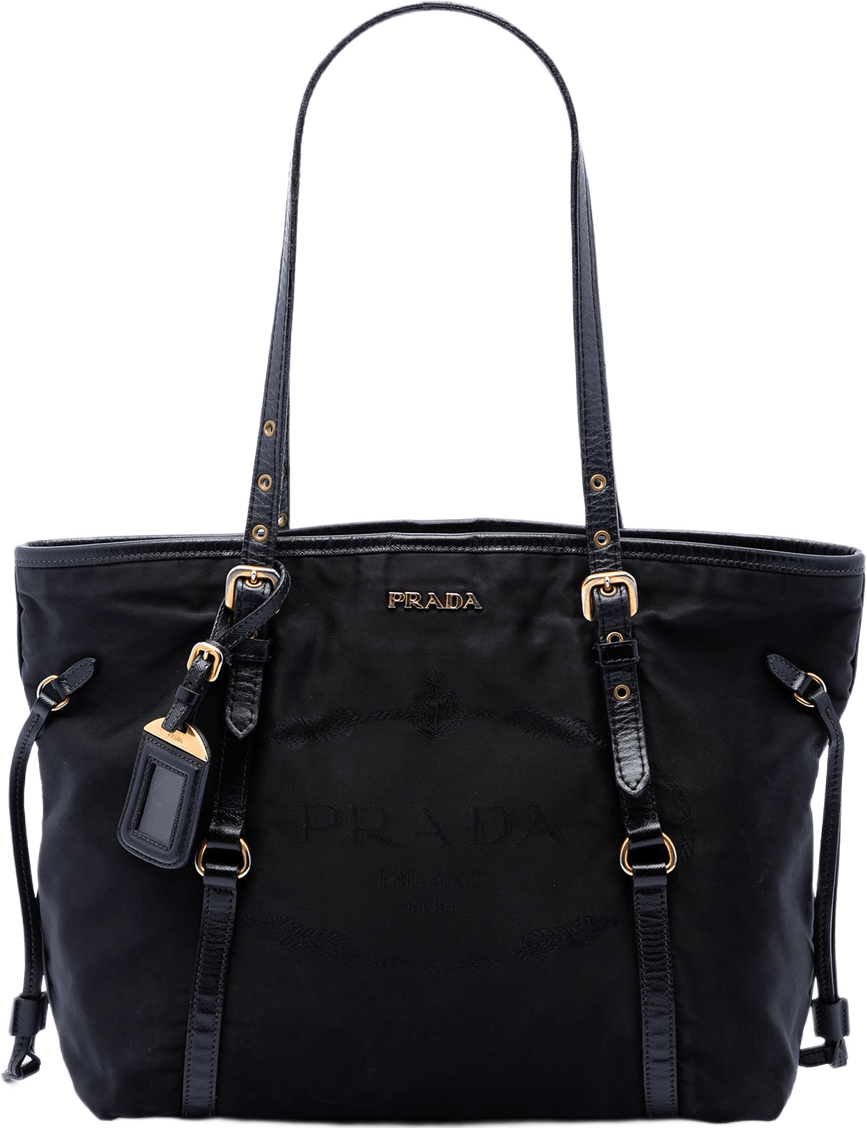 Prada Tessuto Canapa Logo Tote, från Luxclusif, i färgen black.