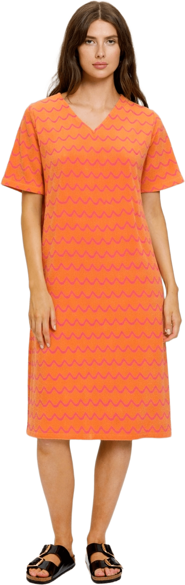 Hilda Frotté Klänning Våg Orange Rosa, från emmamalena, i färgen orange.