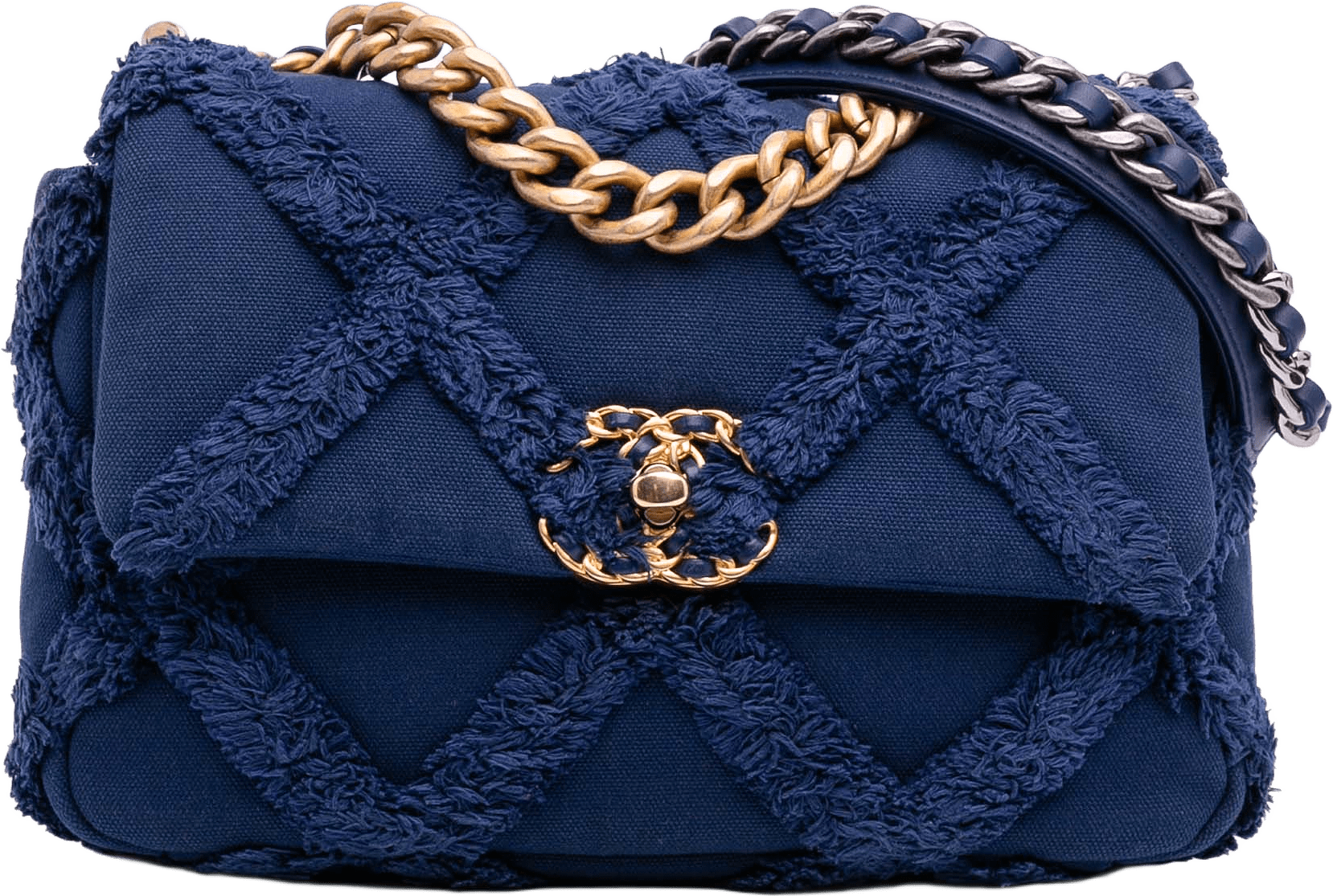 Chanel Medium Canvas And Cotton 19 Flap, från Luxclusif, i färgen blue.