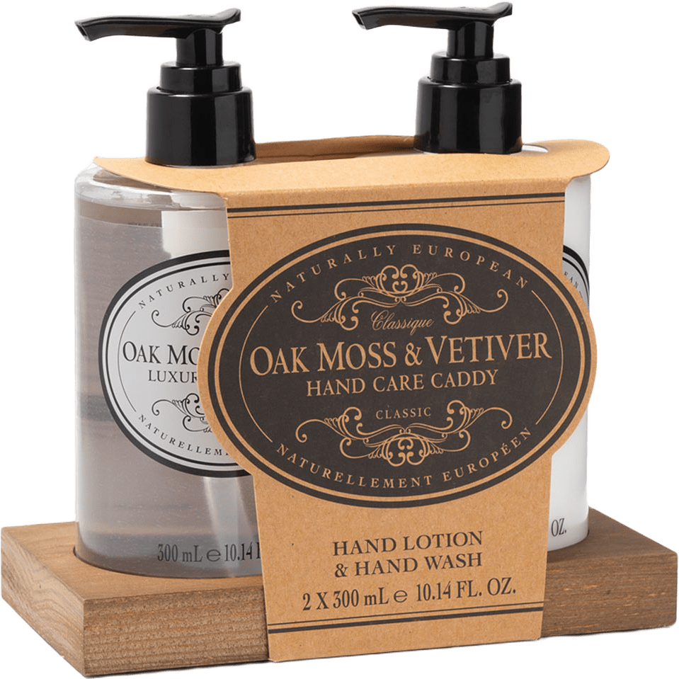 Caddy Set Hand Wash & Hand Cream Oak Moss & Vetiver, från Naturally European.